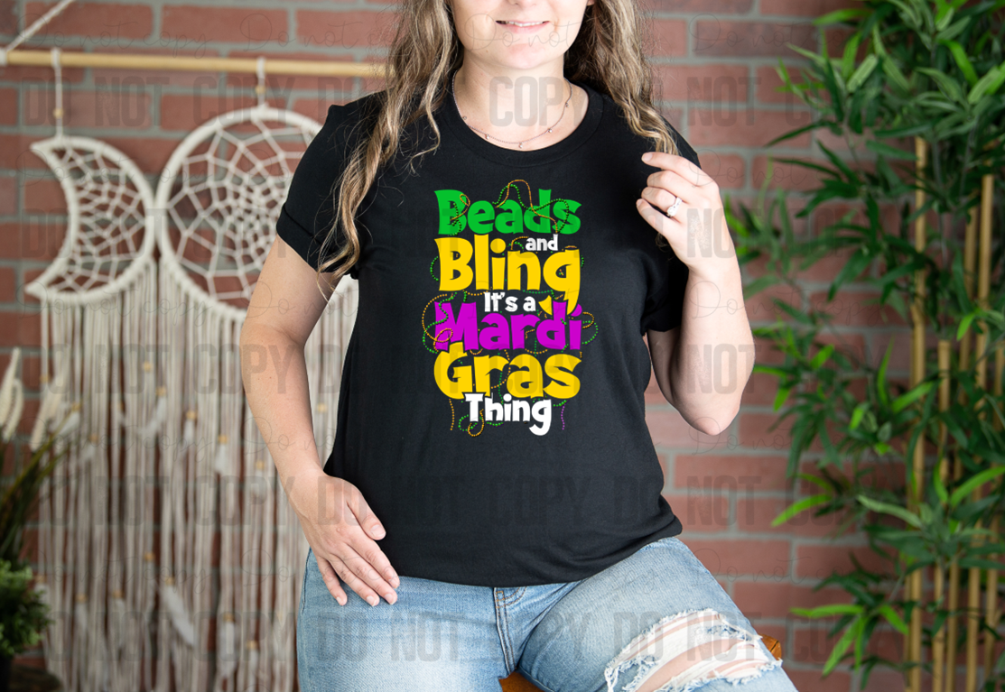 09-122 Beads and Bling its a Mardi Gras Thing tee
