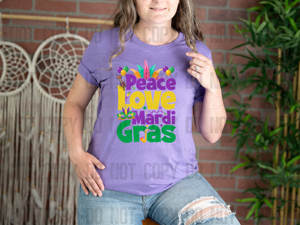 09-74 Peace Love Mardi Gras tee