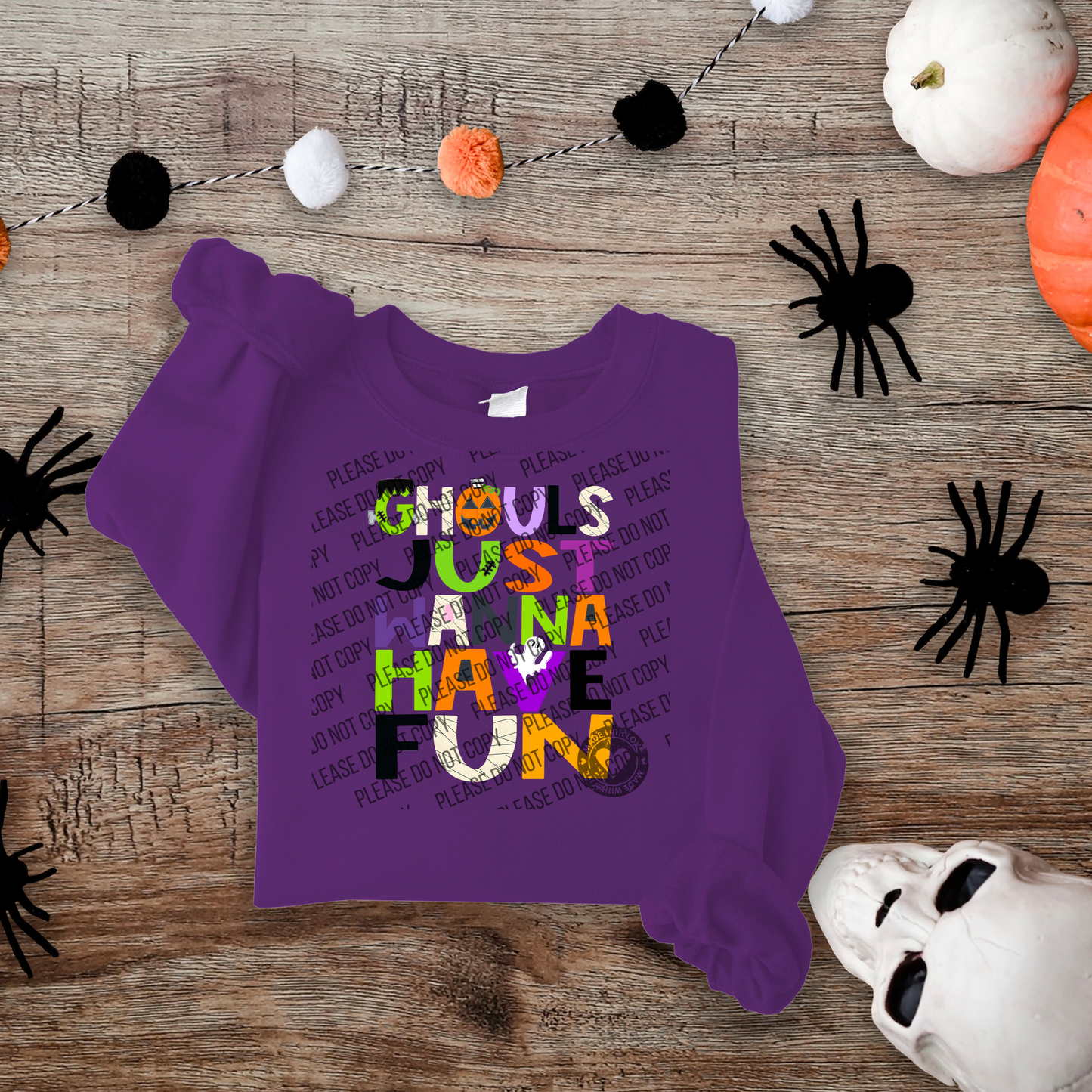 10-109 Ghouls Just wanna Have Fun Doodle Letters Completed Tee