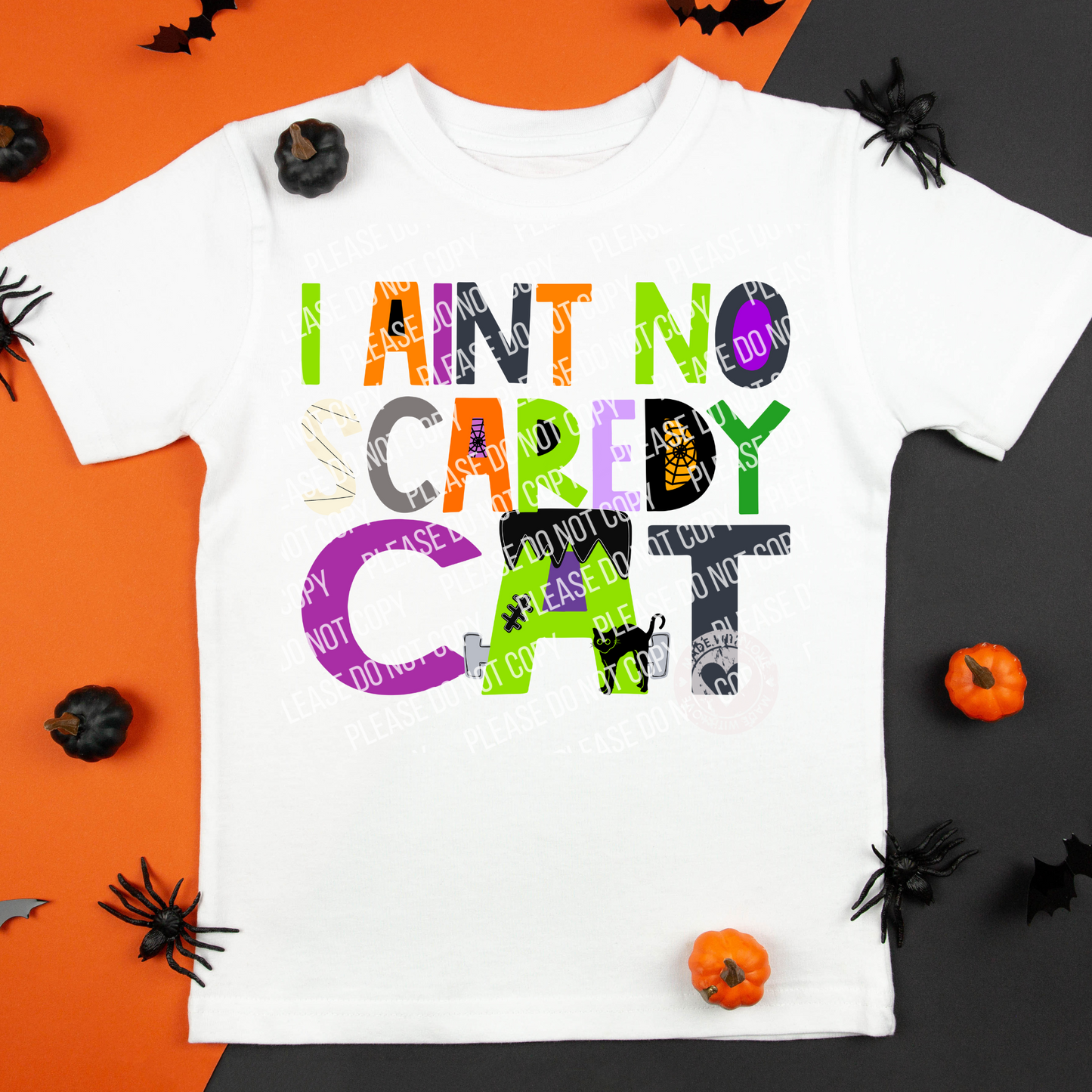 10-111 I Aint No Scaredy Cat Doodle Letters Completed Tee