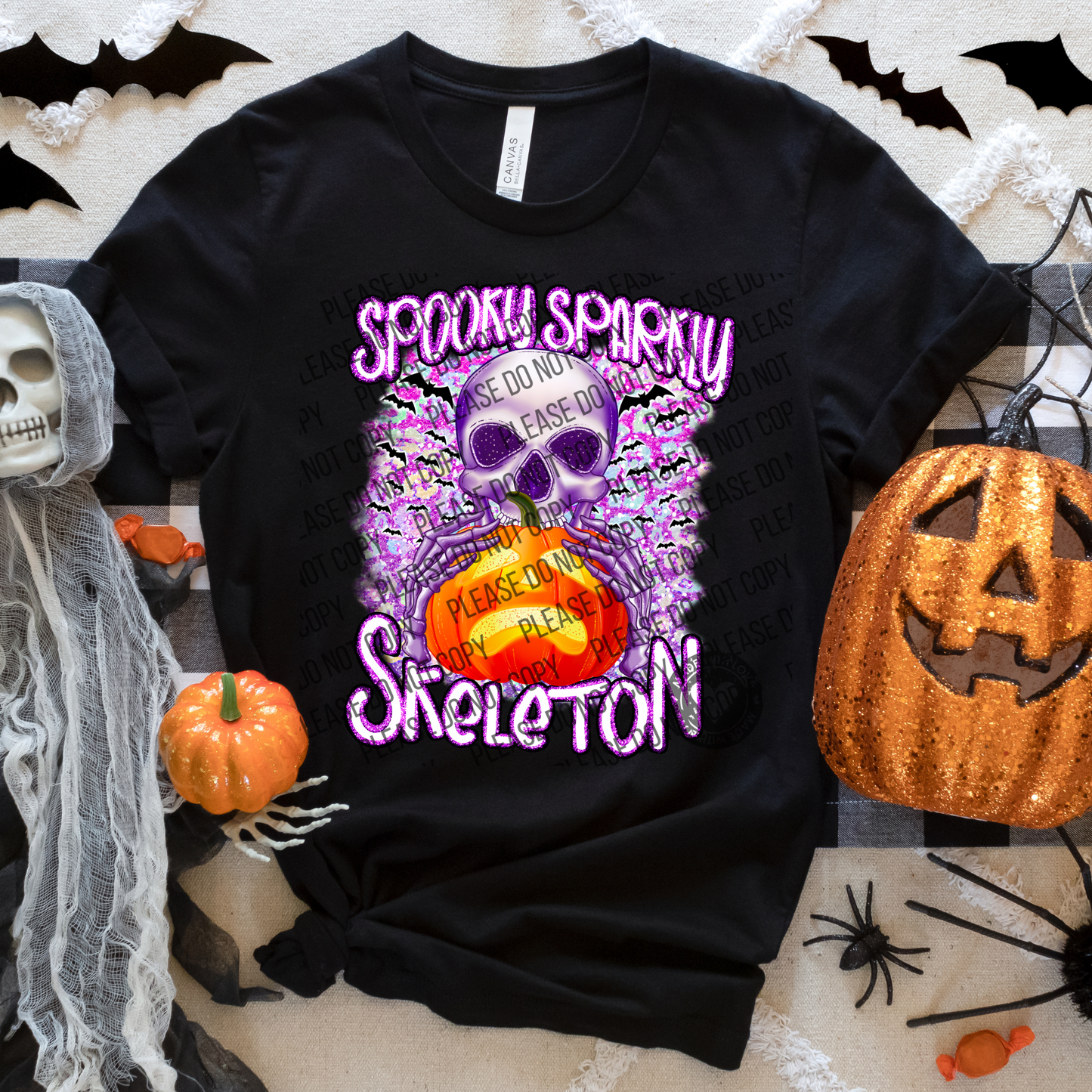 10-121 Spooky Sparkly Skeleton Completed Tee