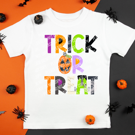 10-123 Trick Or Treat Block Letters Completed Tee