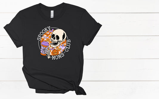 10-130 Spooky Moms Club Skeleton Coffee White Completed Tee