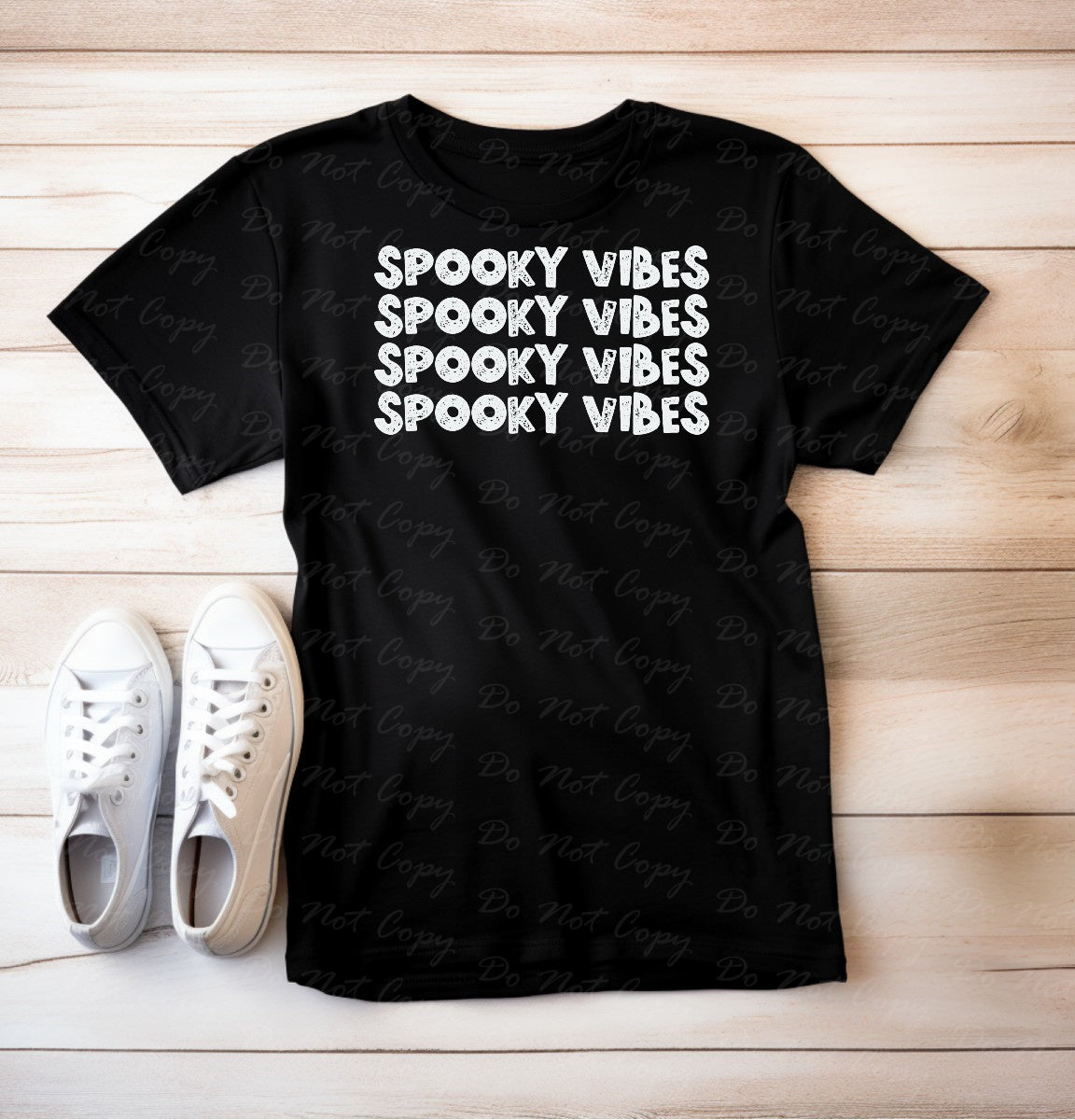 10-188 White Spooky Vibes Stack Tee