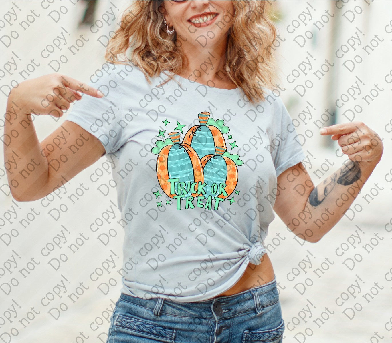 10-263 Trick or Treat doodled Pumpkins tee