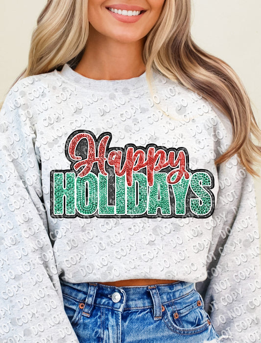 12-252 Happy Holidays - Gemstones and Glitter Tee