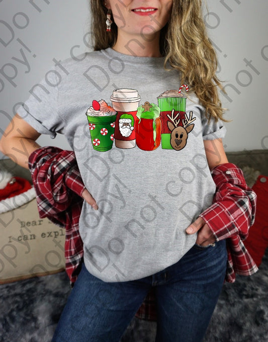 12-312 Red and Green Christmas Coffee Cups with Reindeer