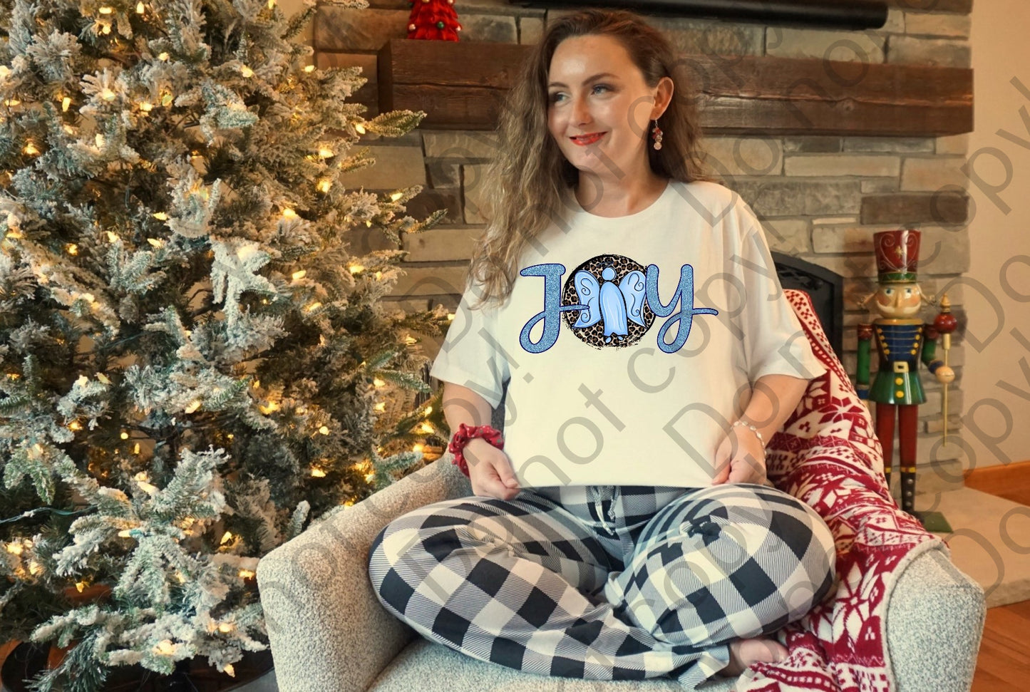 12-319 Blue Glitter Joy Angel with Cheetah Print tee