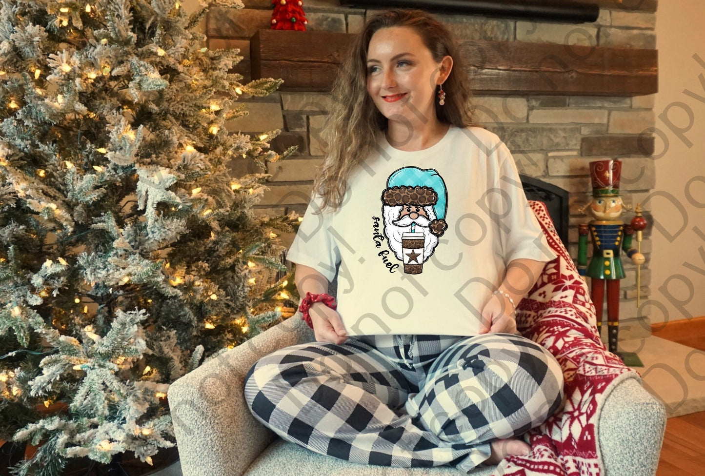 12-322 Cheetah Print Santa with Coffee tee