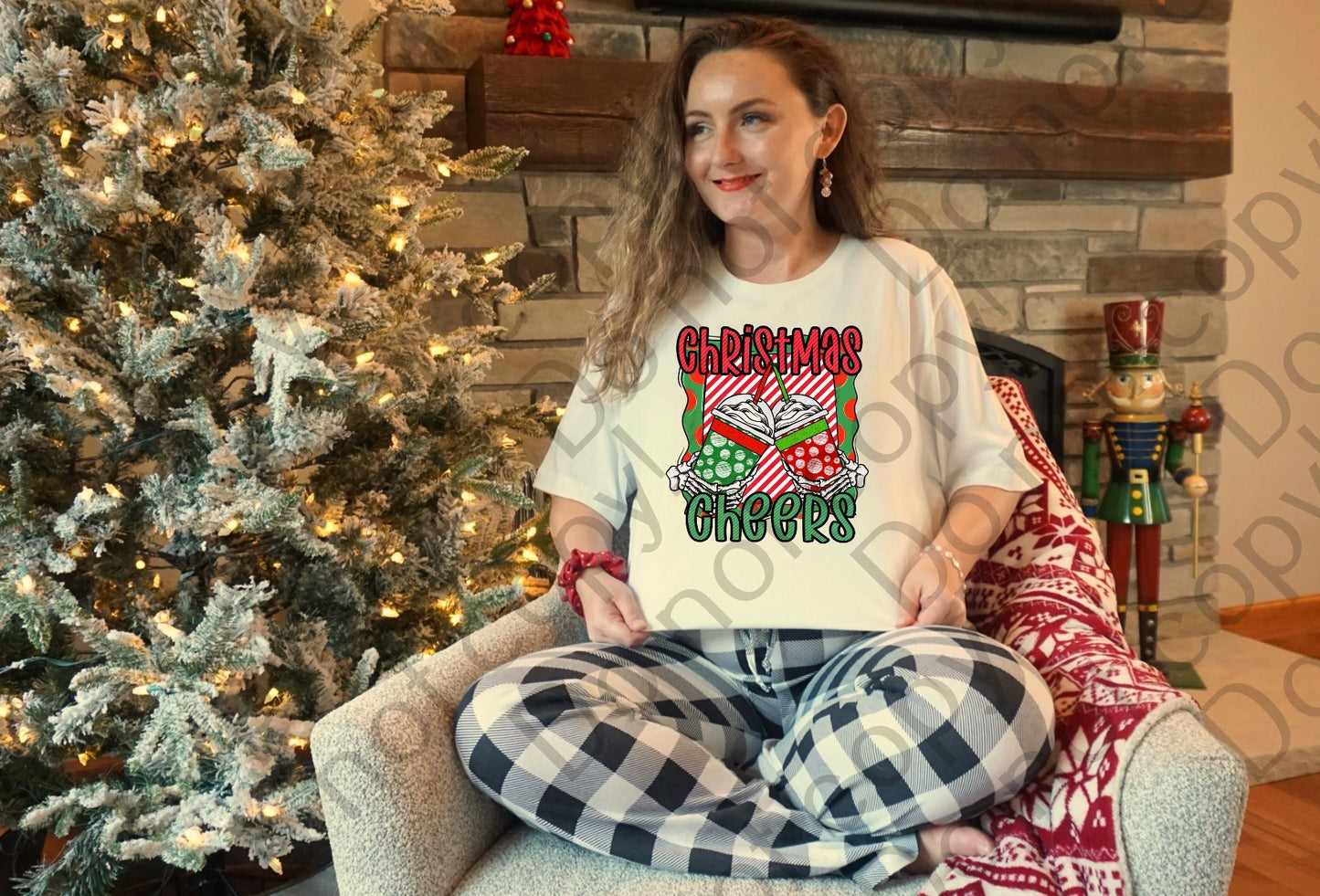 12-328 Christmas Cheers Skeleton Hands Coffee tee