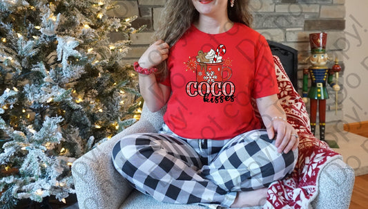 12-335 Coco Christmas Coffee Cup Red Plaid tee