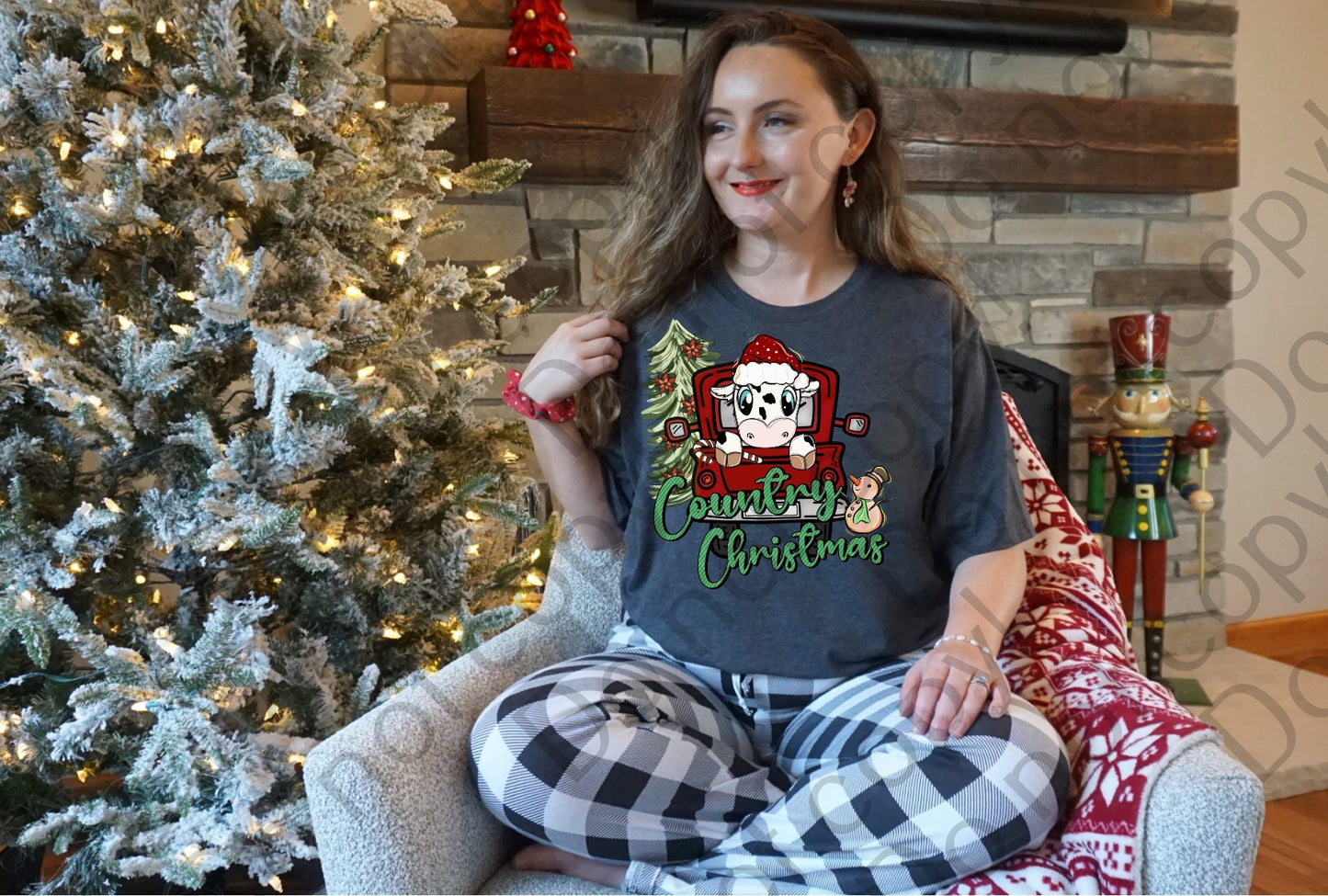 12-338 Country Christmas Cow with Tiny Snowman tee