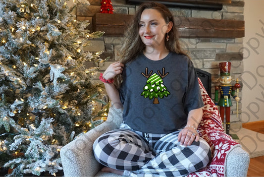12-346 Green Tree with Cheetah Print and Antlers tee