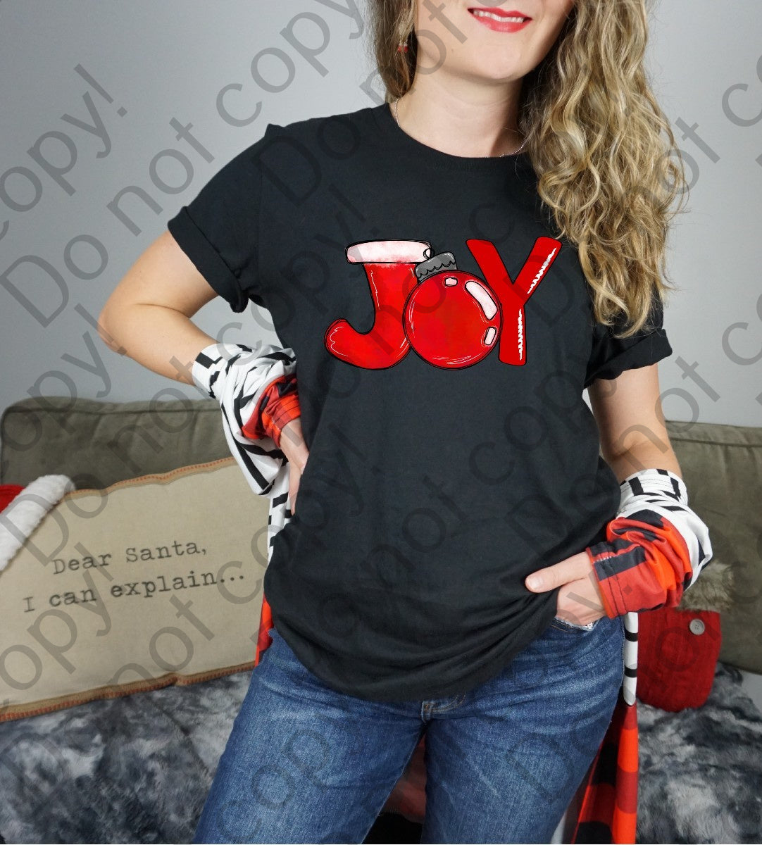 12-352 Joy Santa Hat and Ornament tee