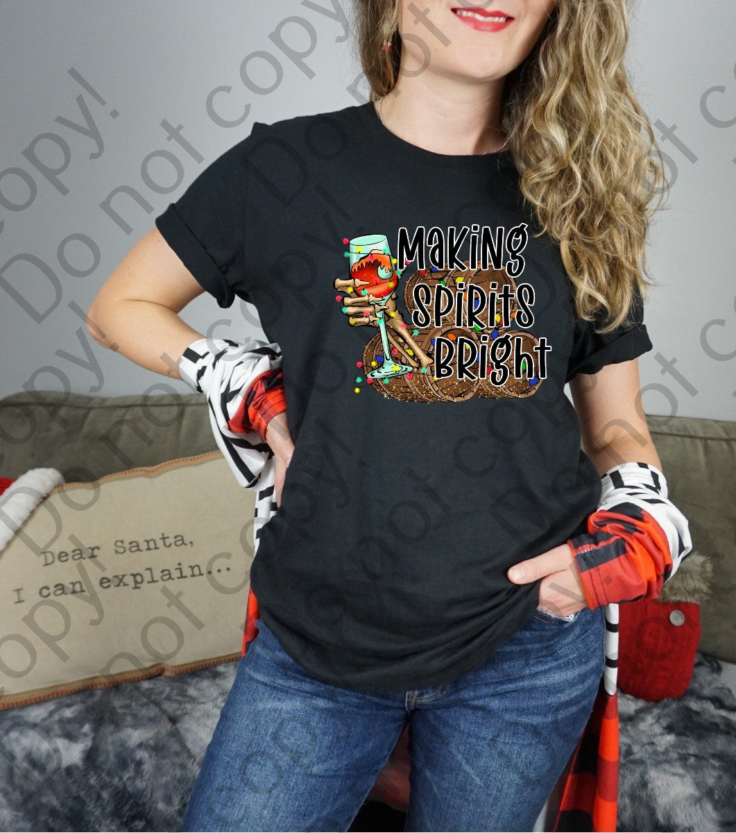 12-354 Making Spirits Bright Skeleton Hand with Barrels tee