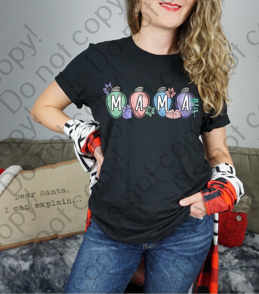 12-355 Mama Christmas Lights with Pastel Colors tee