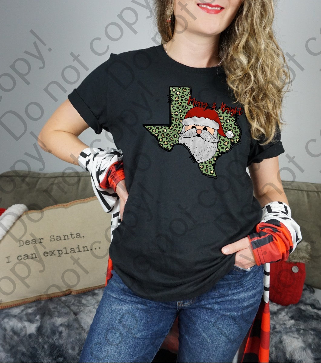 12-361 Merry and Bright Texas with Santa tee