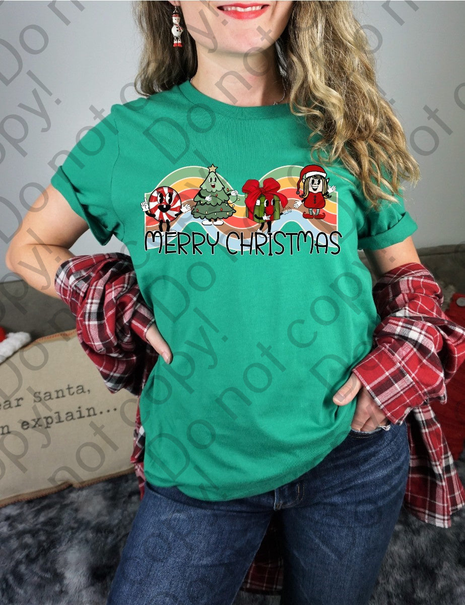12-366 Merry Christmas Brown Santa with Green Trees tee