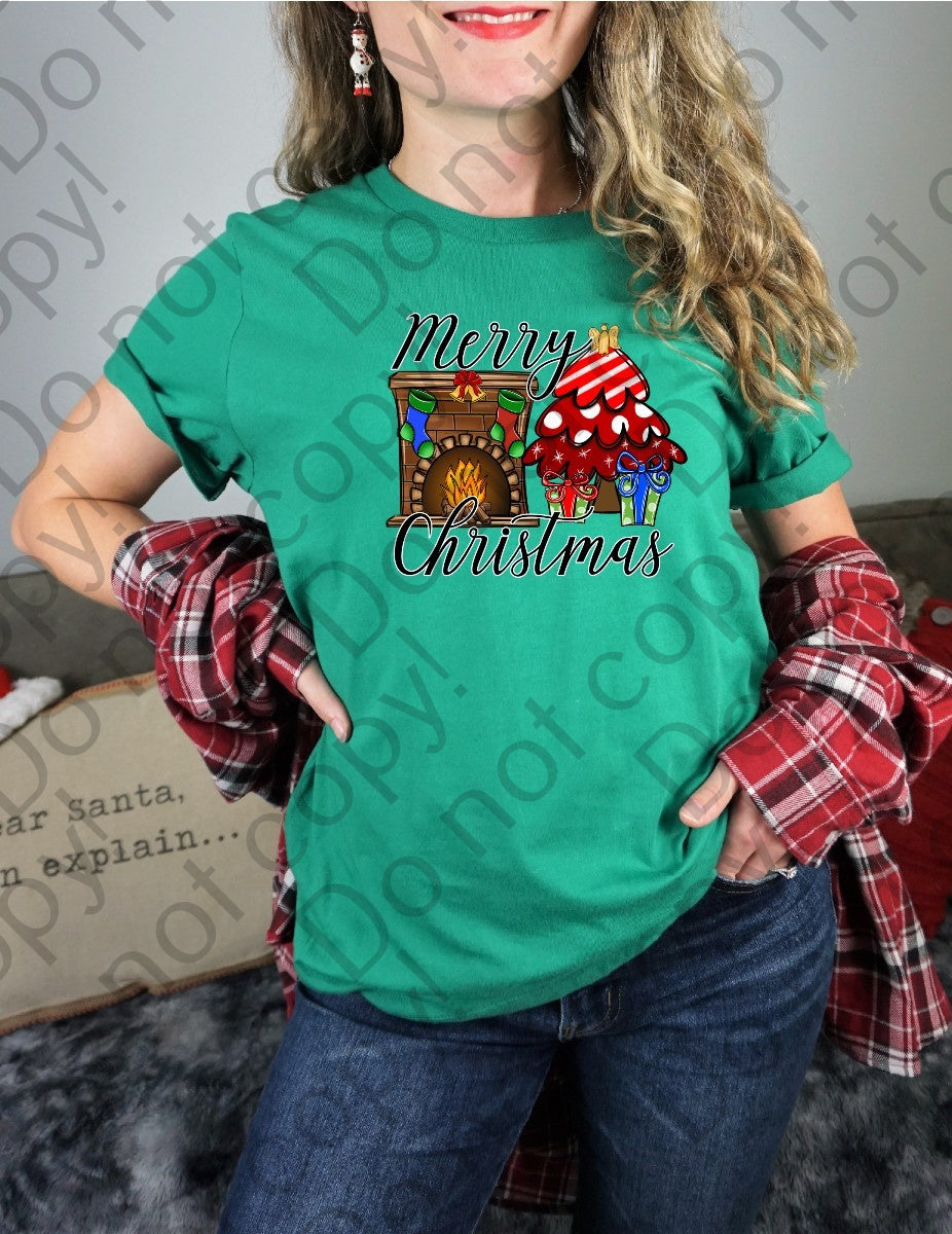 12-371 Merry Christmas Fireplace Scene tee