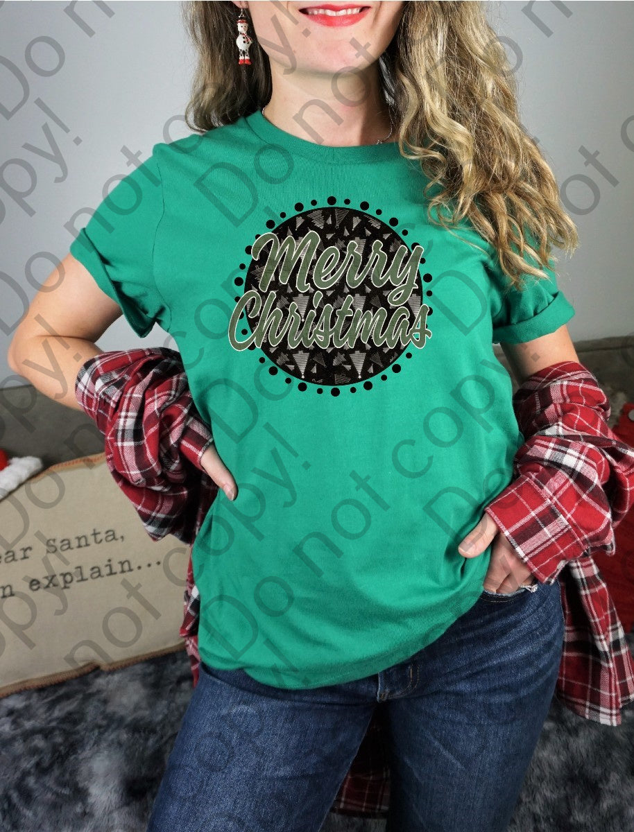 12-373 Merry Christmas Green and Black 2 Tee