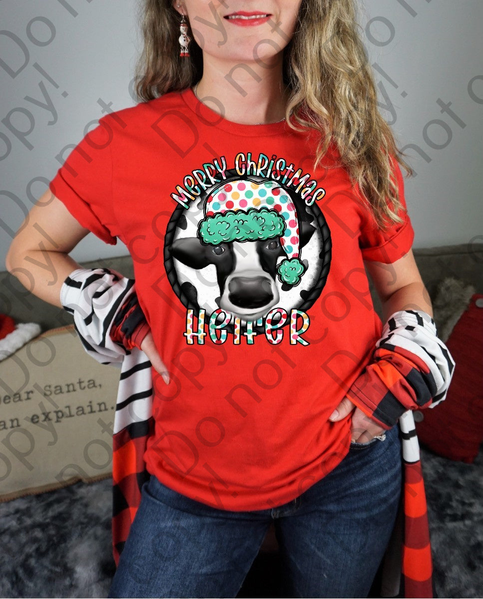 12-376 Merry Christmas Heifer Colored Polka Dot Hat tee