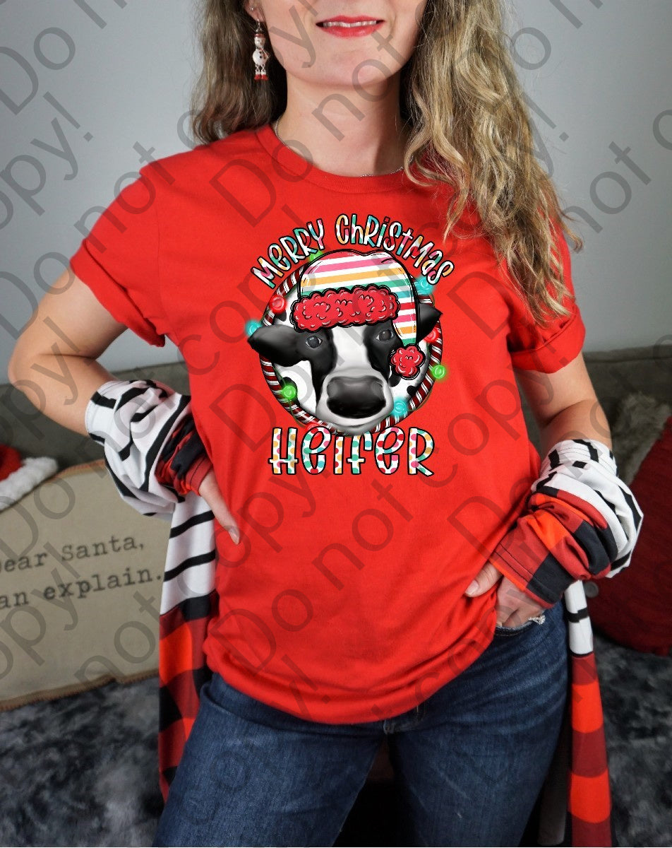 12-378 Merry Christmas Heifer Striped Colored Hat tee