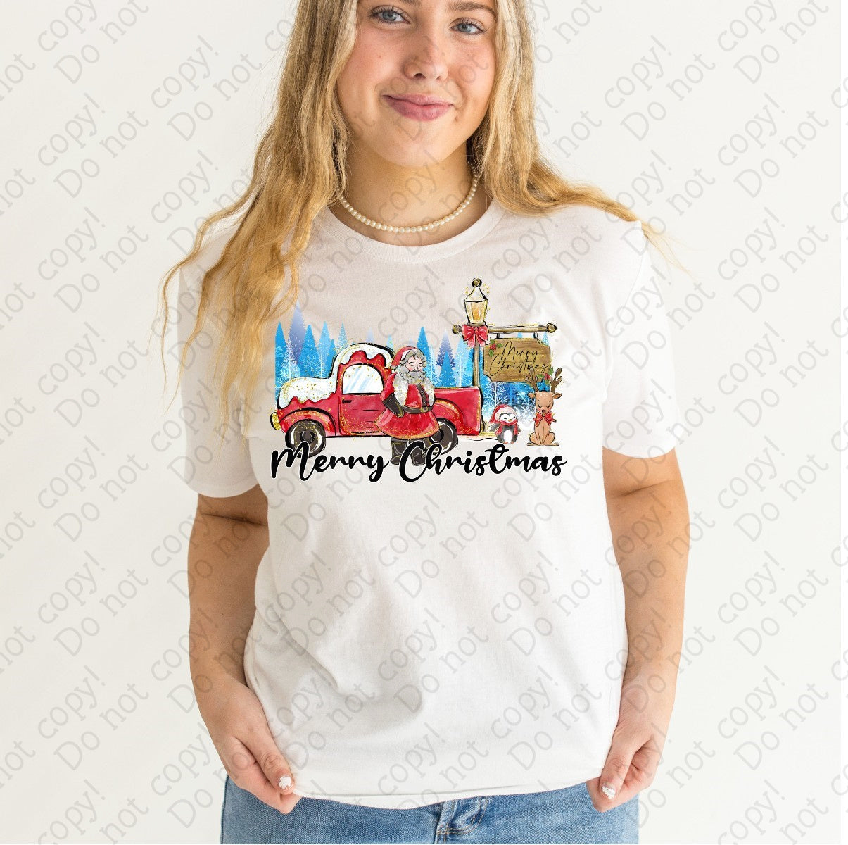 12-384 Merry Christmas Santa with Blue Trees tee