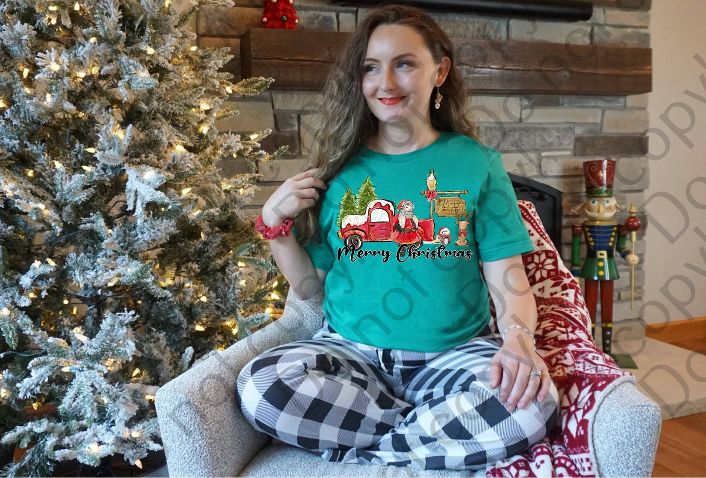 12-385 Merry Christmas Santa with Green Trees tee
