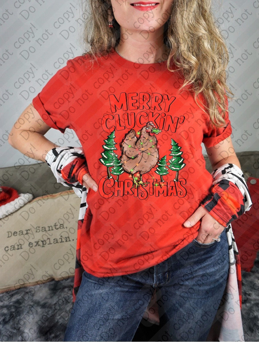 12-540 Merry Cluckin Christmas tee