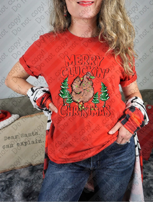 12-540 Merry Cluckin Christmas tee