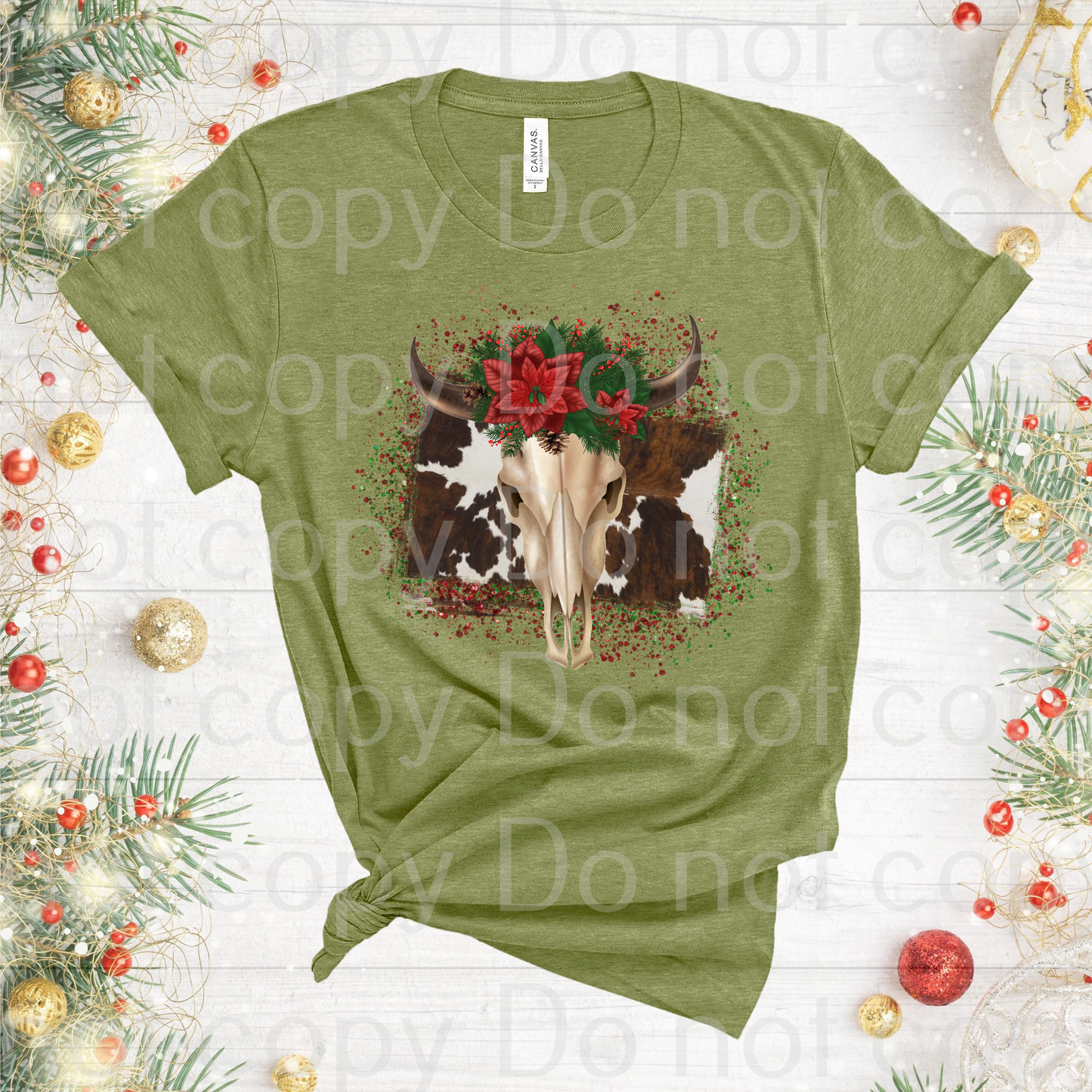 12-62 Western Bull Skull Christmas Completed Tee