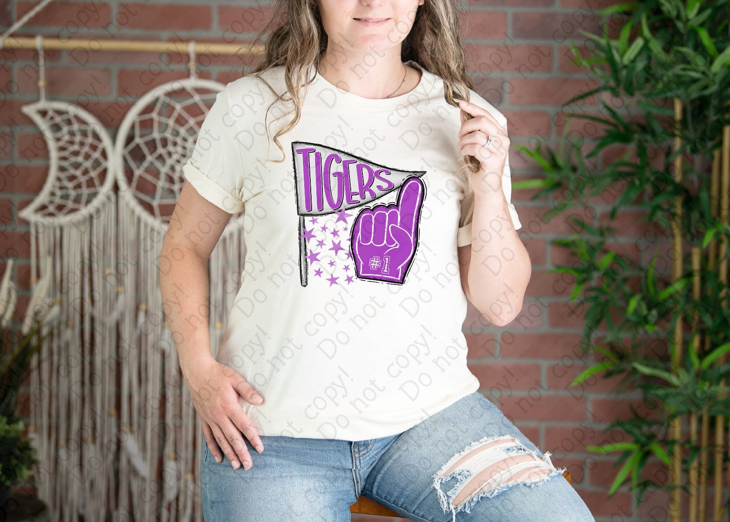 13-124 Pennant and Foam Finger Custom Color and Team Name tee