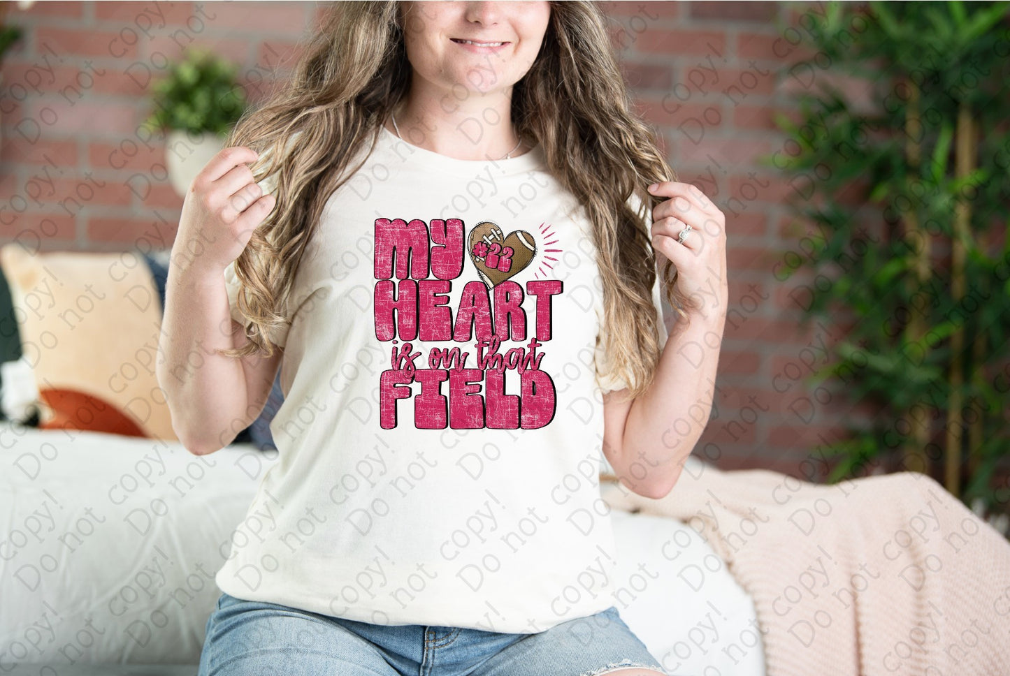 13-137 Football My Heart is on that Field Custom Color and Number tee