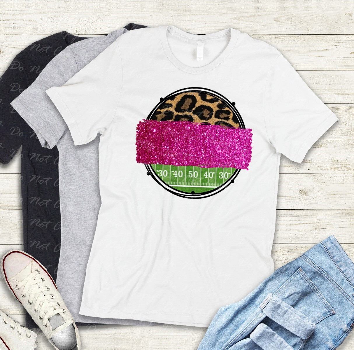 13-15 Pink Glitter Cheetah Football Circle - Customize Team Tee