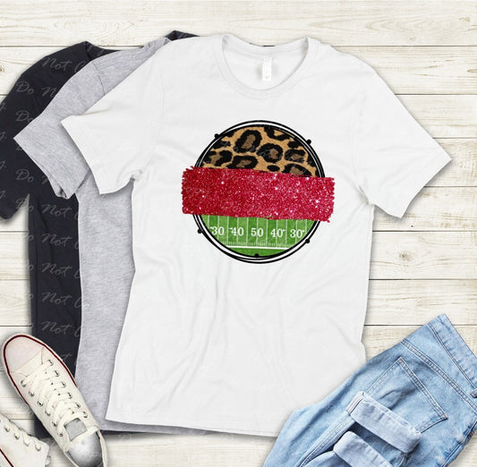13-16 Red Glitter Cheetah Football Circle - Customize Team Tee