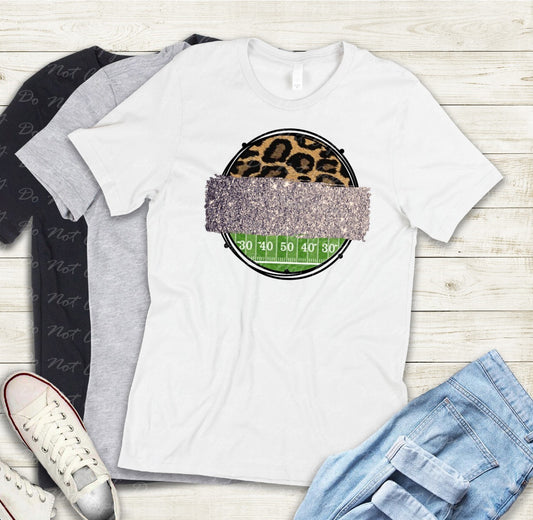 13-18 Silver Glitter Cheetah Football Circle - Customize Team Tee