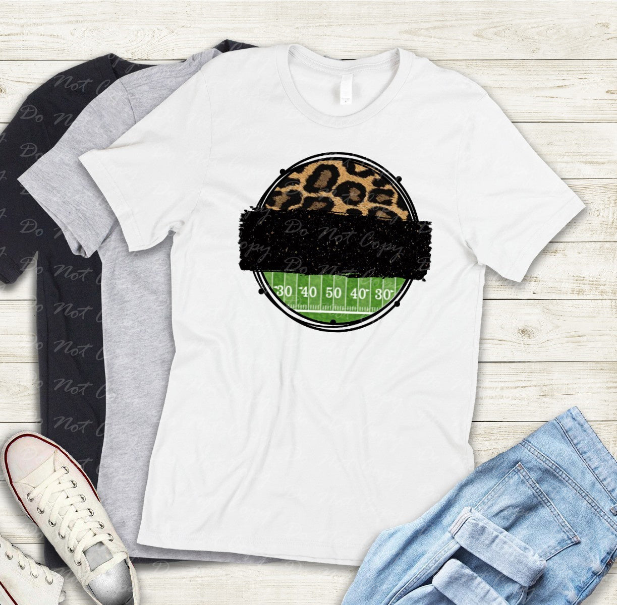 13-19 Black Glitter Cheetah Football Circle - Customize Team Tee