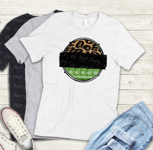 13-19 Black Glitter Cheetah Football Circle - Customize Team Tee