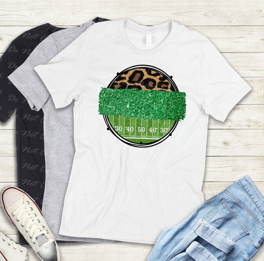 13-42 Green Glitter Cheetah Football Circle - Customize Team Tee