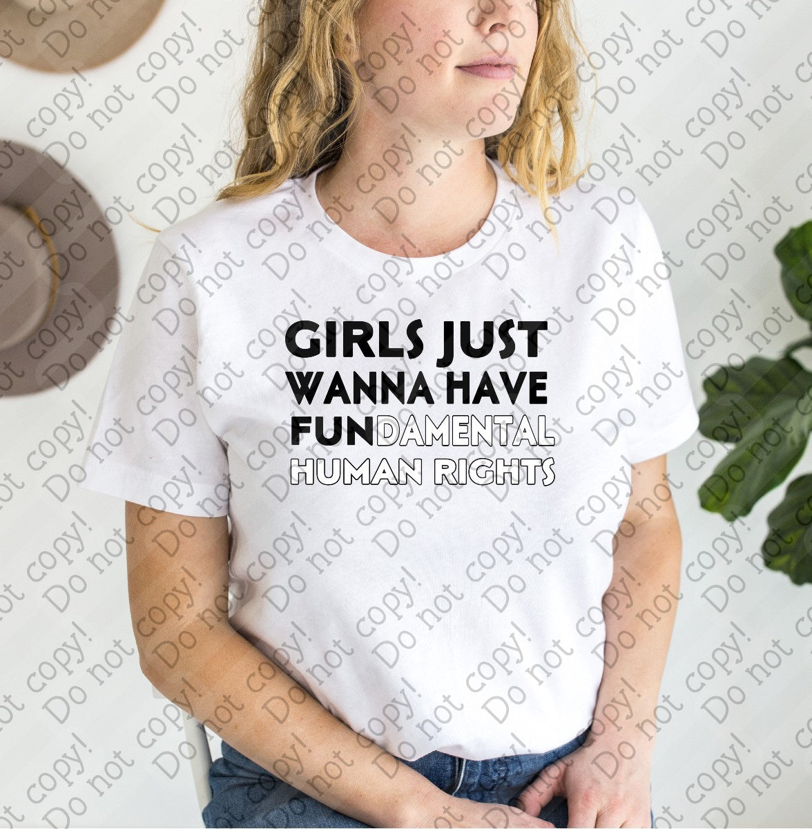 14-26 Girls Just Wanna Have Fundamental Human Rights - Black and White tee