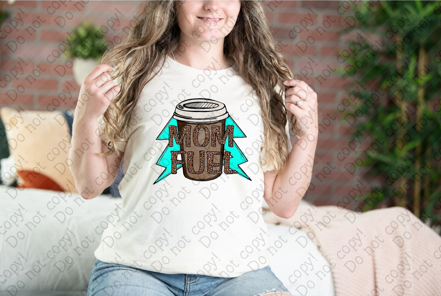15-75 Mom Fuel Brown cheetah and two blue lighting bolts tee