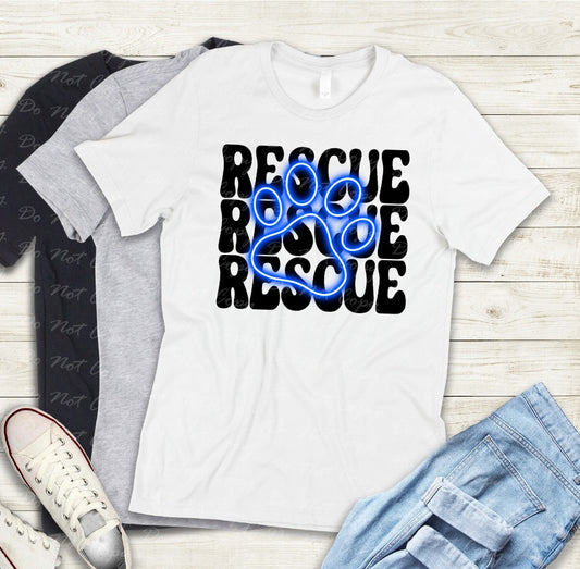 19-01a rescue neon paw blue Tee