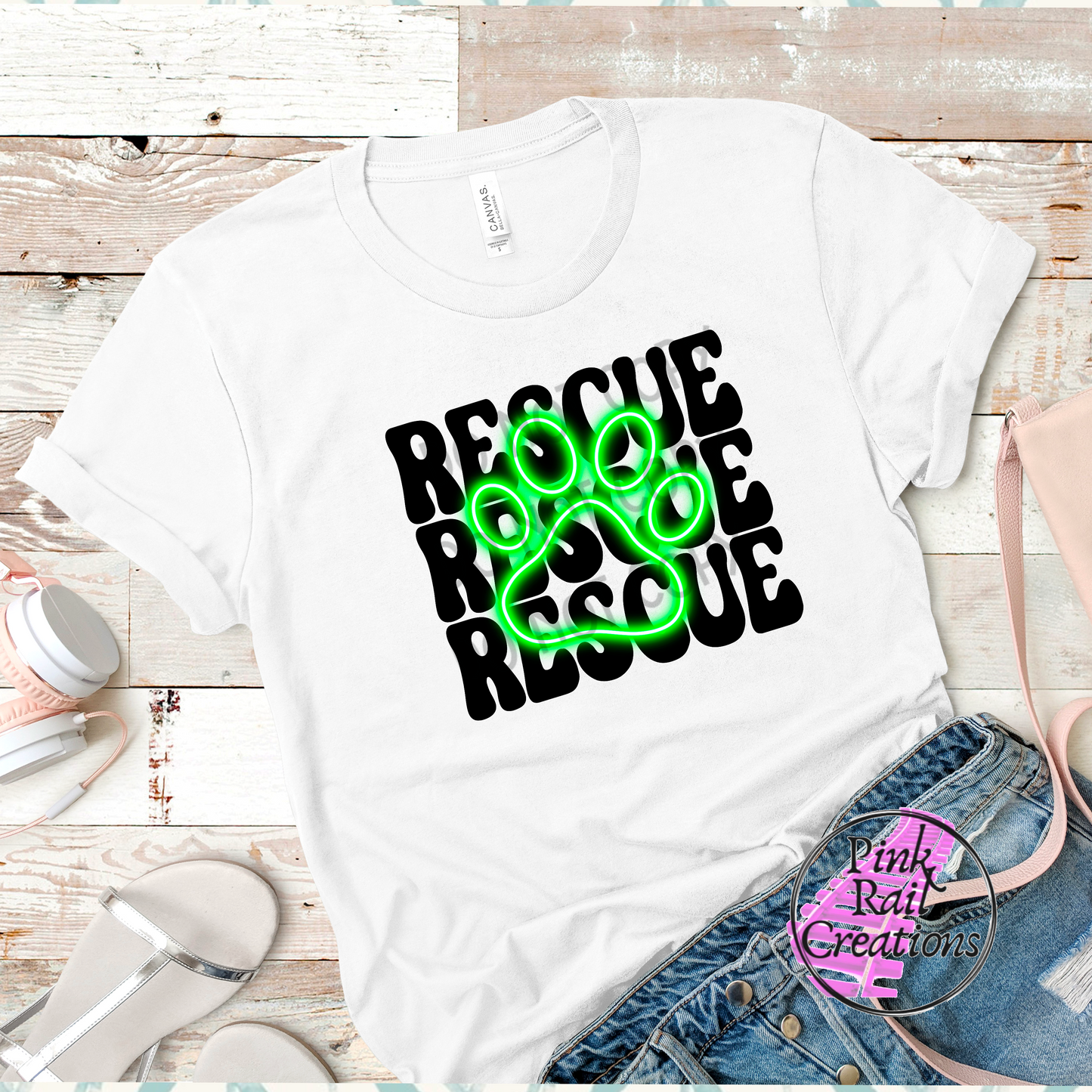 19-01b rescue neon paw green Completed Tee