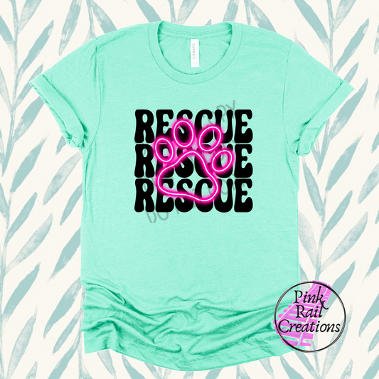 19-01c rescue neon paw pink Completed Tee