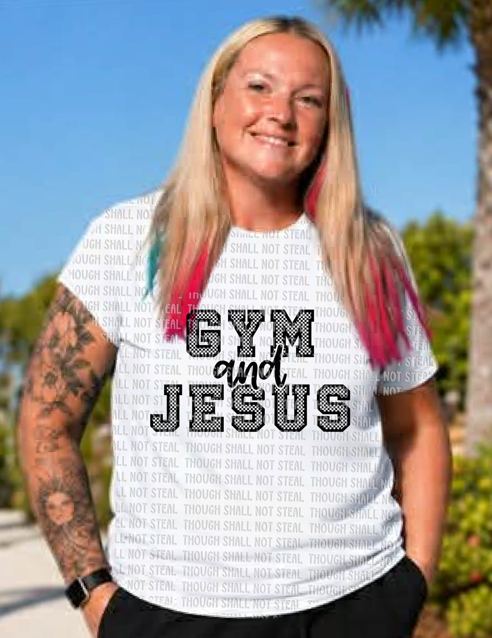 D-219 Gym and Jesus (Choose Color) tee – Pink Rail Tees