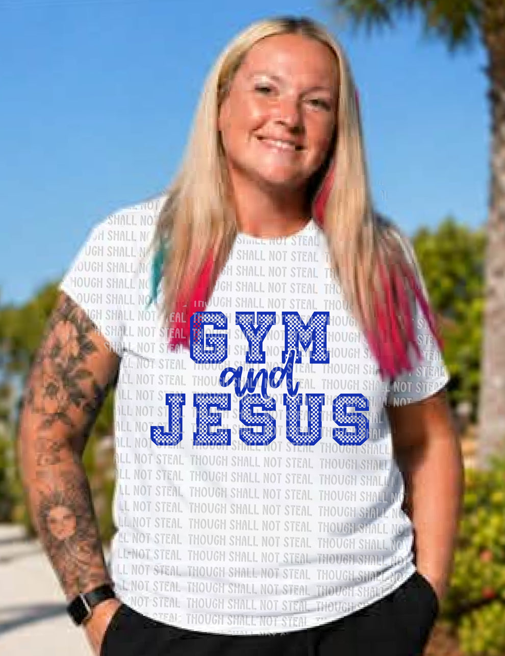D-219 Gym and Jesus (Choose Color) tee – Pink Rail Tees
