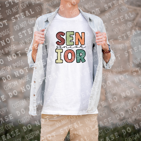 22-11 Senior Jewel Tone Block Letters Completed Tee