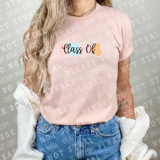 22-40 Pastel Rounded Block Letters Class Of 2024 Completed Tee