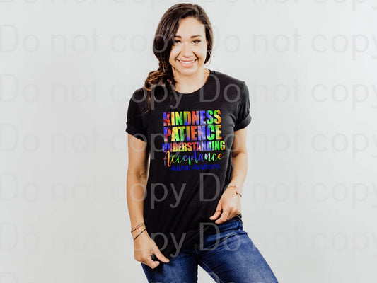 43-03 Kindness patience understanding Autism Awareness Mock Completed Tee