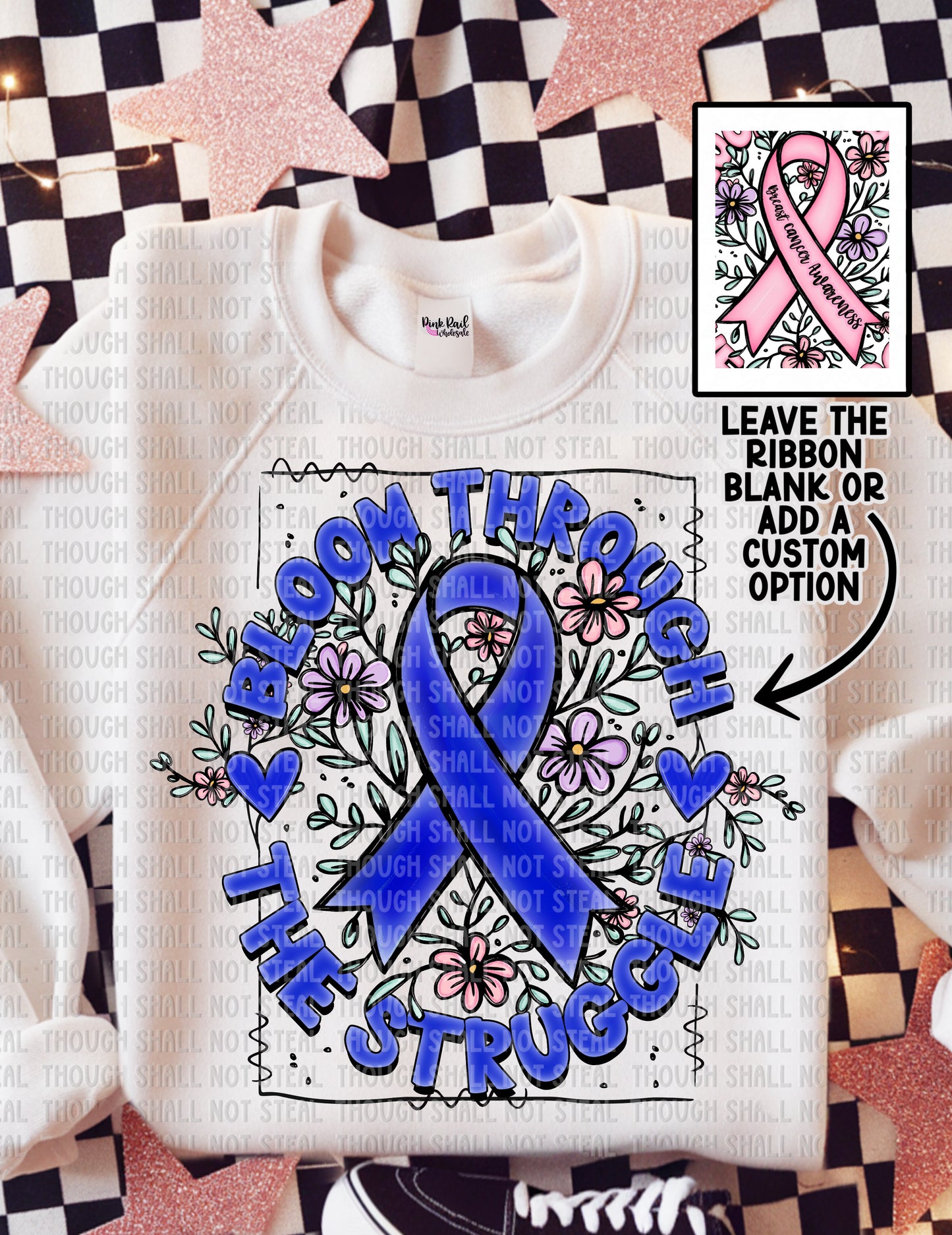 26-142 Bloom Through The Struggle - Dark Blue Ribbon Tee
